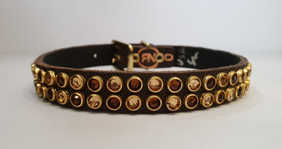 Double Row 1/2" Collar - Chocolate Leather / Brown Crystals