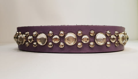 HB 1" Collar - Lavender Leather / Clear Stones & Crystals