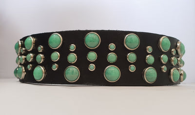 Drops 1.5" Collar Black Leather / Turquoise Stones