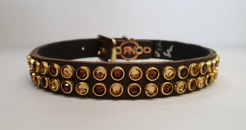 Double Row 1/2" Collar - Chocolate Leather / Brown Crystals