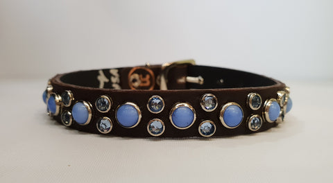 HB 1/2" Collar - Chocolate Leather / Blue Stones & Crystals