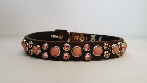 HB 1/2" Collar - Chocolate Leather / Pink Stones & Crystals