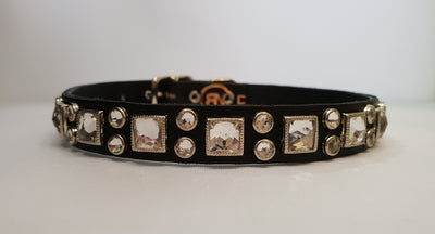 Vic 1/2" Collar - Black Leather / Clear Crystals