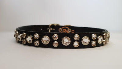 HB 1/2" Collar - Black Leather / Clear Crystals