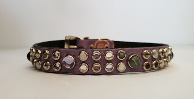 HB 1/2" Collar - Lilac Leather / Amethyst  Stones & Crystals