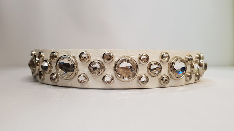 HB 3/4" Collar - White Leather / Clear Crystals