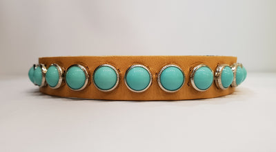 Single Row 3/4" Collar - Napa Tan Leather - Turquoise Stones