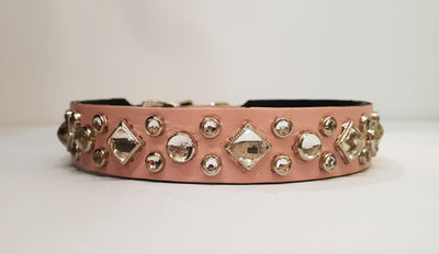 Aud 3/4" Collar - Pink Leather / Clear Crystals
