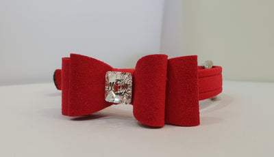 Big Bow Red Microsuede 5/8" Collar Single Crystal