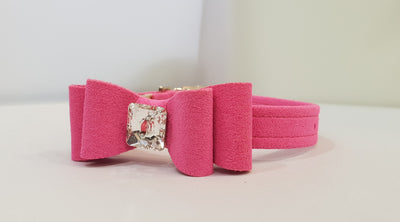 Big Bow Pink Microsuede 1/2" Collar Single Crystal