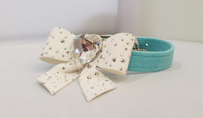 Tiffany White Bow Microsuede 1/2" Collar