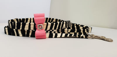 Zebra Microsuede 1/2" x 4' Leash - Pink Bow