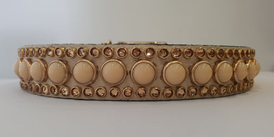 Joan 1" Collar - Ivory Leather - Ivory/Gold Stones