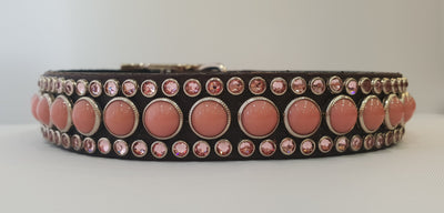 Joan 1" Collar - Chocolate Leather - Pink Stones