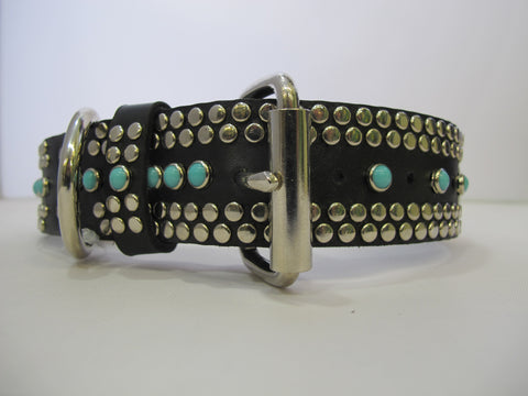 Santa Fe N 1.5" Collar Black Leather / Turquoise Stones