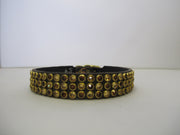 Triple Row 3/4" Collar - Chocolate Leather / Brown Crystals
